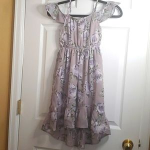 Girls long flowy Dress with purple flowers